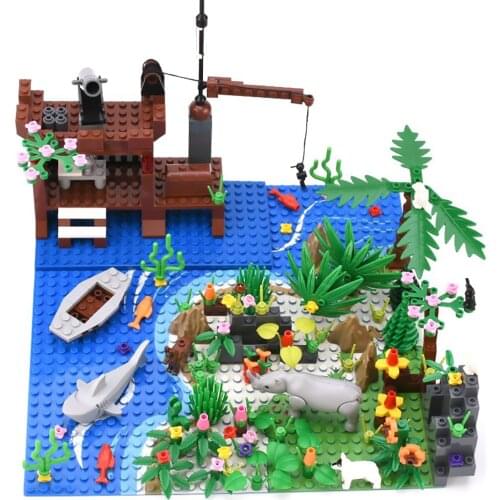 400Pcs Tropical Island Scene Small Particle Building Block Scene Set With Baseplate Assembly Toys For Kids Boys Gifts