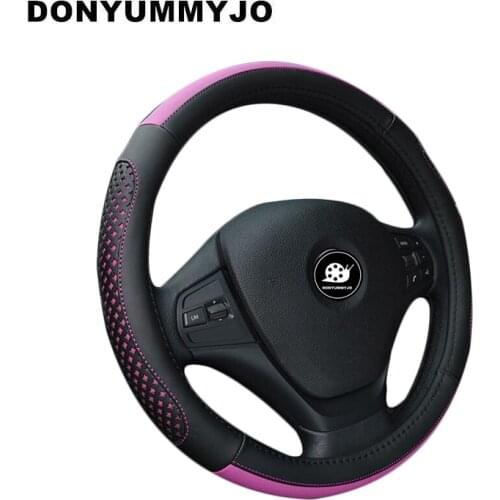 DONYUMMYJO Micro Fiber Leather Hole Steering Wheel Cover Women Fuzzy Steering Wheel Cover Diameter 38CM Anti-slip Car Styling