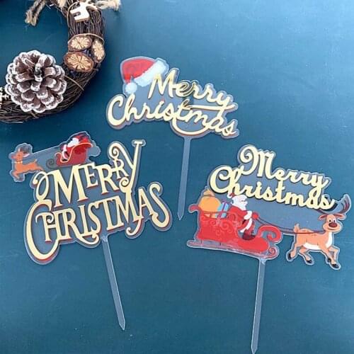 Color Printing Acrylic Cake Insert Santa Claus Elk Sleigh Christmas Acrylic Christmas Cake Decoration Cake Insert