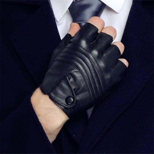 Long Keeper Men Leather Driving Gloves Half Finger Tactical Gloves PU Leather Fingerless Gloves For Male Black Guantes Luva G223