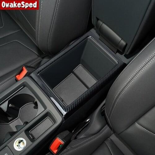 For Audi Q3 2019 Carbon Fiber Color Car Styling Interior Accessories ABS Central Armrest Box Frame Decoration Cover Trim
