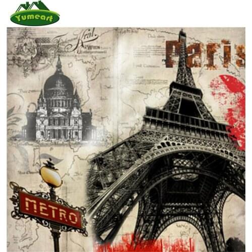 European Style Oil Painting Paris Effiel Tower DIY Diamond Painting Cross Stitch Needlework Mosaic Metro Castle Wall Sticker