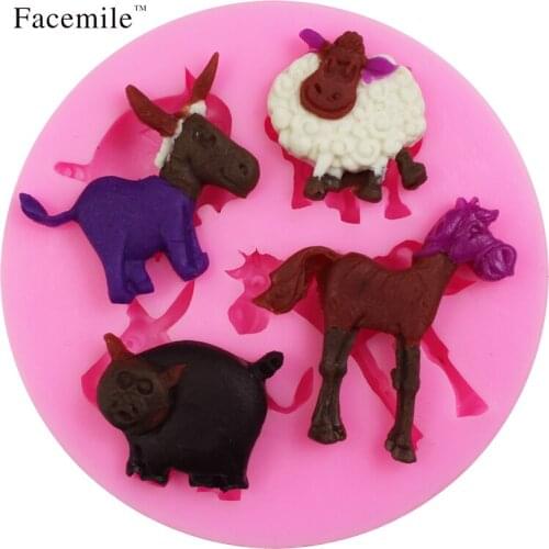 Facemile wholesale silicone cake mold farm animal horse sheep donkey fondant decorating tools silicone bakeware 50-159