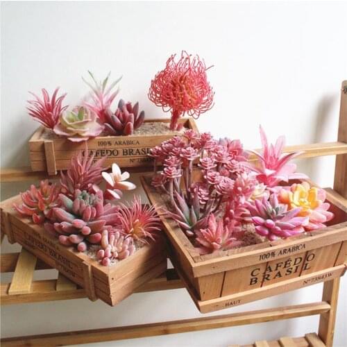Red Flocking Artificial Succulents Plants Home Garden Decoration DIY Plants Wall Flower Arrangement Fake Plants