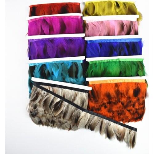 10Meters Colorful Natural Pheasant Feather Trim Fringe Lace Ribbon Needlework Goose Feathers on Tape Crafts Clothes Decoration