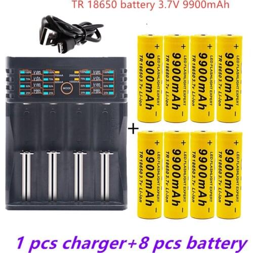 3.7V 9900mAh 18650 battery rechargeable liion battery for Led flashlight battery 18650 battery Wholesale +USB charger