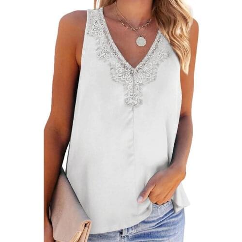 Tanks Top Women Summer Fashion Lace Sleeveless V-neck Solid Color Loose Pullover Casual Streetwear Vest Ladies Tanks Tops