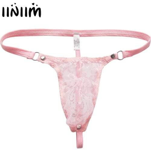 Iiniim Hot Men Sexy Mesh Lace G-string Lingerie Underwear Man Underpants Thong String Homme Jockstraps Panties for Sexy Gay Mens