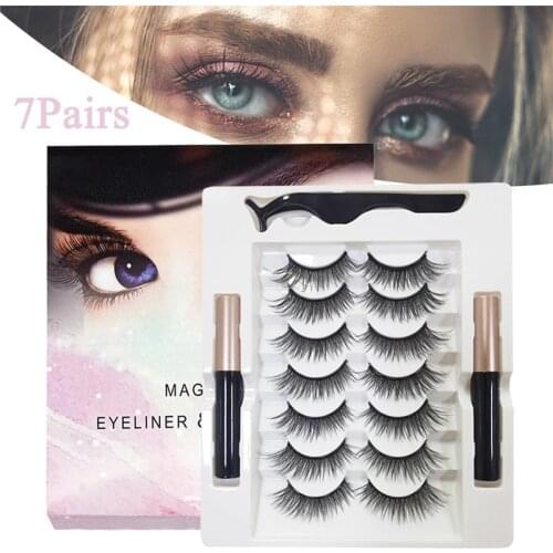 7 Pairs Magnetic Eyelashs Set Magnet Liquid Eyeliner& Magnetic Lashes & Tweezer Set Waterproof Long Lasting Eyelash Extension