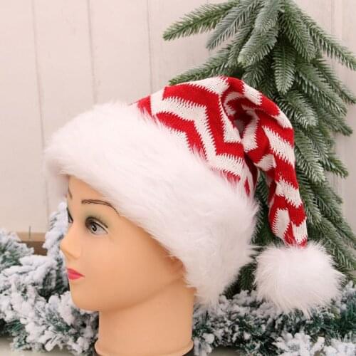 New High Grade Christmas Hat Adult Christmas Hat Woollen Knitting Plush Big Wool Ball Christmas Hat Decoration