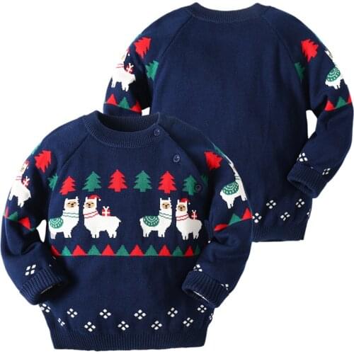 1-7Yrs Christmas Sweater Baby Knitted Pullove Kids Tops Baby Boys Girls Christmas Tree Alpaca Warm Sweaters Childrens Clothing
