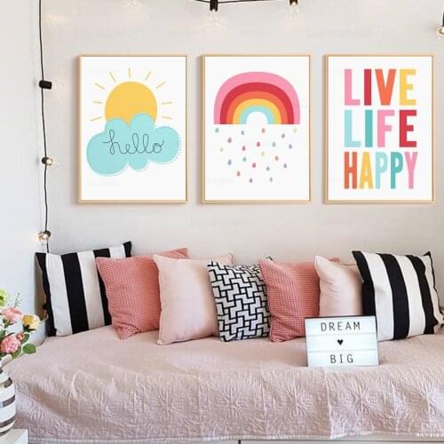 Cute Canvas Painting Weather Sun Rainbow Print Quote Poster Nursery Wall Art Children Bedroom Decorative Pictures Unisex Decor