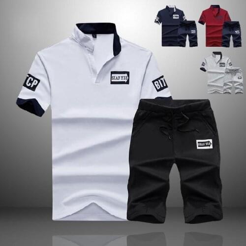 2021 New Tracksuit Men Sets Summer 2 Pieces Sportswear Set+ Gym Fitness Sport Shorts Casual Letter Printing Polo Sweat Suit 4XL