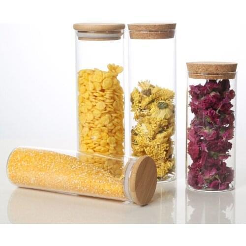 8X Glass Food Storage Bottle Bamboo Cover Sealed Grains Nuts Tank Kitchen Sorting Storage Box Container Coffee beans spices box