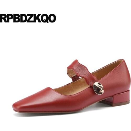 Square Toe Mary Jane Block Modern Dress High Heels Thick Party Shoes Red Ladies Pumps Low Metal Beige Strap Wine Celebrity Girls