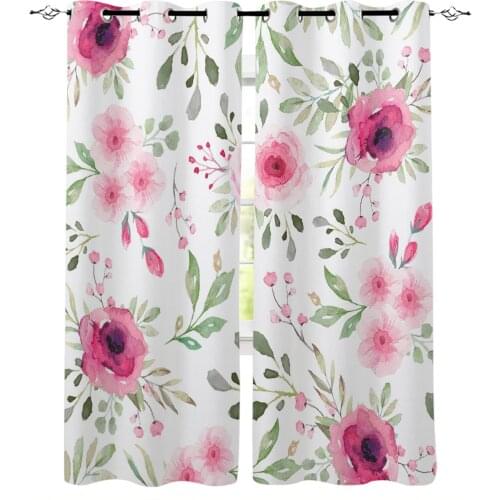 Spring Pink Flower White Blackout Curtains For Bedroom Blinds Drapes Window Curtains For Living Room High Shading