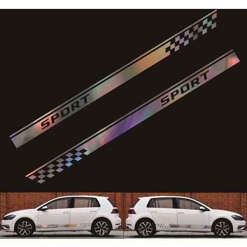 2Pcs Car Colorful Laser Reflective Graphics Both Side Body Vinyl Decal Sticker Sports Car Long Stripe Decals
