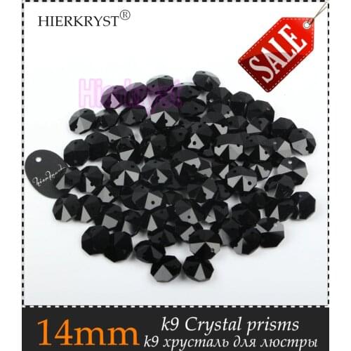 HIERKRYST 50 pcs 14 mm Octagon Beads Crystal Glass Chandelier Parts Rainbows Maker Prisms Pendants Connectors Black #09A