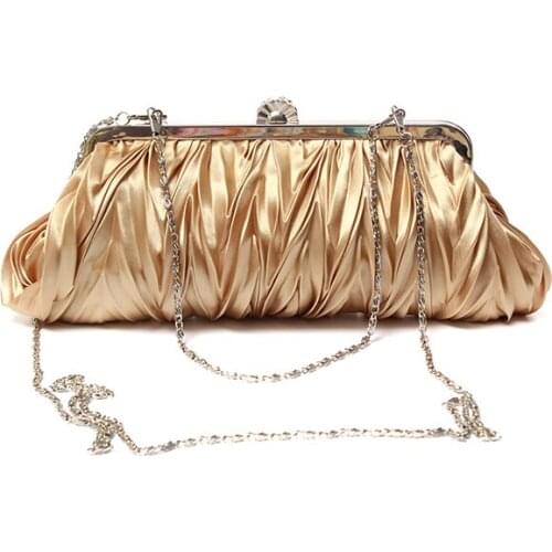 Folding Dinner Bag Women Lady Satin Crystal Bridal Handbag Clutch Party Wedding Purse Evening Bag Metal Buckles Polyester Fabric