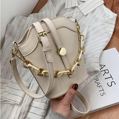 Elegant Female High Quality PU Leather Bucket Bag 2021 Summer Designer Lock Women Handbag Vinatge Shoulder Messenger Bag