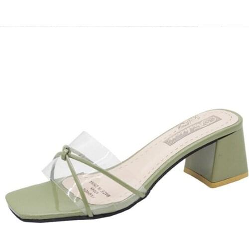 New Womens Sandals and Slippers Wear PVC Transparent Thick with Wild Sandals Summer Fashion High Heels Lazy Mules Shoes Cross