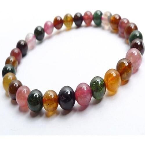 6mm Genuine Mix Colors Tourmaline Quartz Crystal Beads Bracelet For Women Femme Charm Stretch Round Bead Bracelet