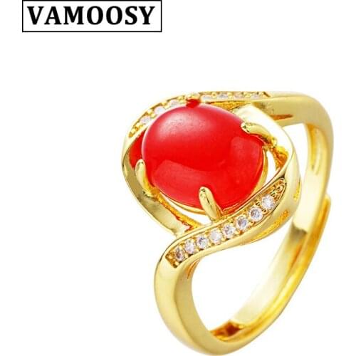 VAMOOSY Dubai Gold-color Ring Open Ring for Womens Inlaid Colored Natural Stone Big Rings for Women Vintage Jewelry Mother Gift