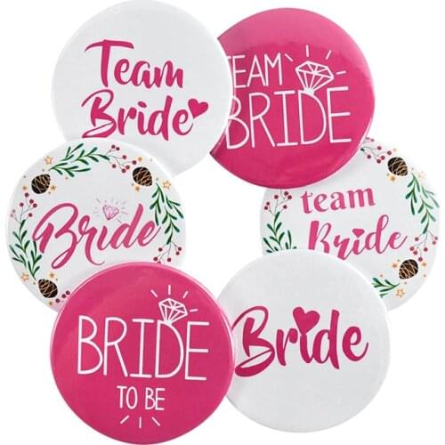 6pcs/lot Team Bride Badge Bride To Be Badge Bachelorette Hen Party Bridesmaid Decoration Bridal Shower Wedding Party Accessories
