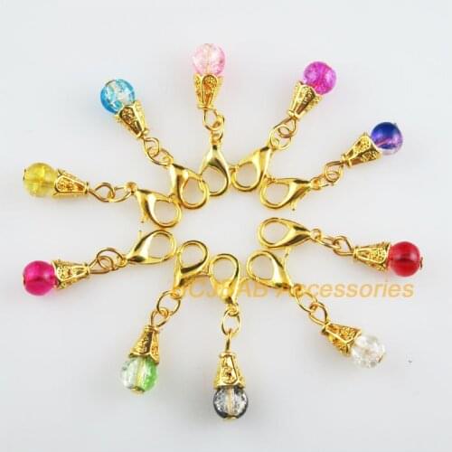 20 New Tiny Cone 6x17mm Charms Mixed Shivering Glass Gold Color Retro With Lobster Claw Clasps