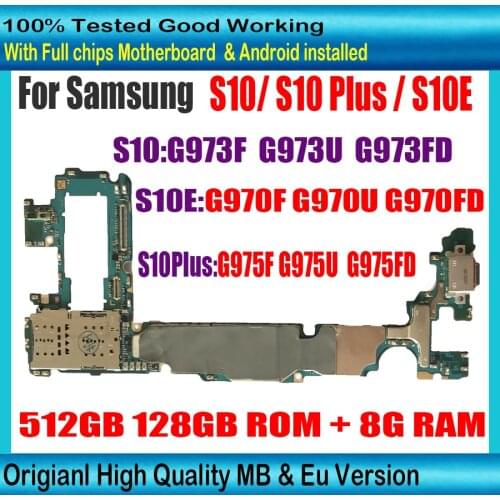 Unlocked Motherboard For Samsung Galaxy S10 Plus G975F G975FD G975U S10 G973F G973U G973FD 128G 512GB S10E G970F G970U mainboard