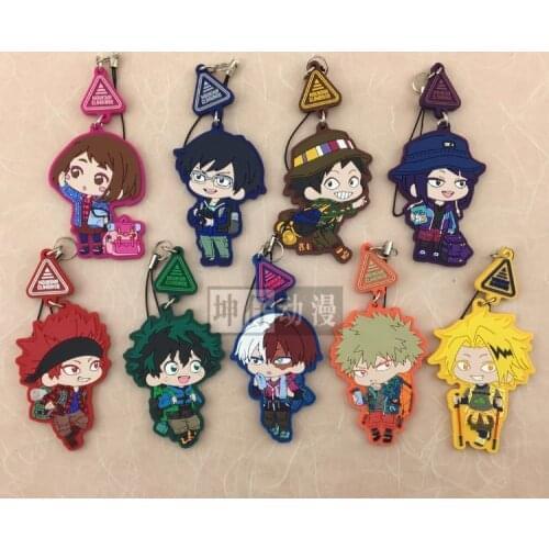9pcs/lot My Hero Academia Japanese anime figure bakugo katsuki OCHACO URARAKA Todoroki Rubber mobile phone charms/keychain/strap