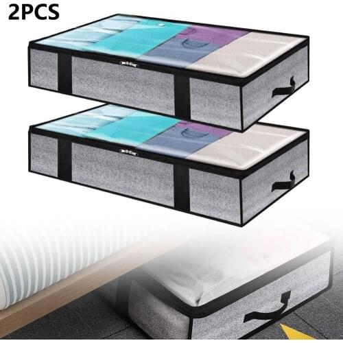 90L Non-Woven Family Save Space Organizador Transparent Bed Storage Bag Clothes Divider Organiser Foldable Storage Bag 2Pcs/Set