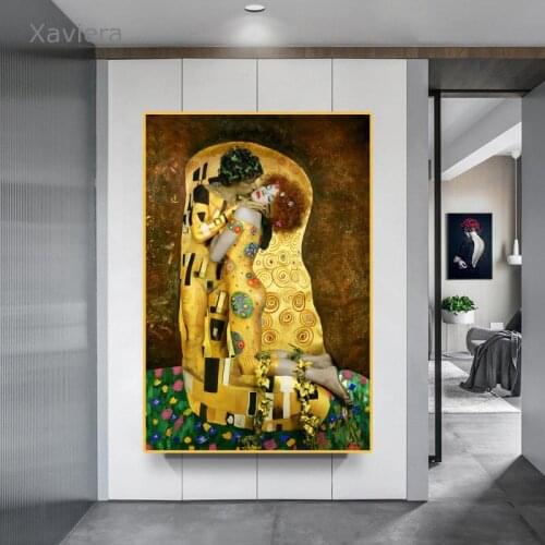 Nordic Abstract Retro Art Poster Couple Kissing Yellow Canvas Painting Home Decor Living Room Bedroom Prints Pictures Frameless