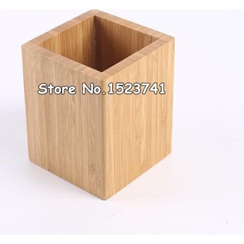 Bamboo Pen Pencil Holder Makeup Brush Storage Office Stationery Organizer Square Container