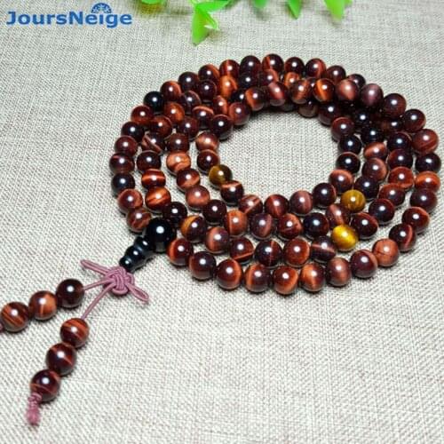 Red Tiger Eye Natural Stone Bracelets 108 Buddha Beads Size 6mm Lucky for Women Men Crystal Hand String Jewelry JoursNeige