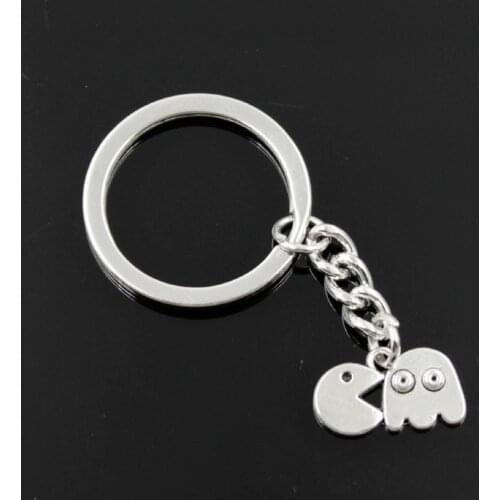 New Fashion Men 30mm Keychain DIY Metal Holder Chain Vintage Eat Peas Retro 80s Arcade Game 19x11mm Silver Color Pendant Gift