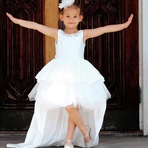 White Flower Girl Dresses with Bow Kids Princess Dress Kids First Communion Dresses Party Dress 2021