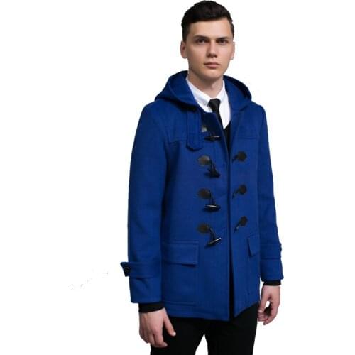 Men Short Section Woolen Coat 2020 Spring And Autumn New England Leisure Hooded Horns Buckle Wool Jackets Male Slim Coats S-3xl