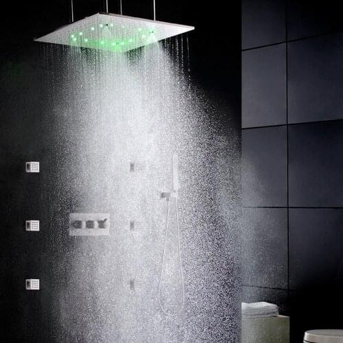DULABRAHE Bathroom Shower Mixer Set Concealed Bath Faucet System Brushed 20 Inch Ceiling LED Atomizing Rain Shower Head
