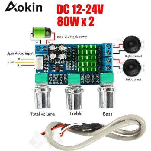 TPA3116D2 DC 12V 24V 80W x 2 Dual channel Digital Audio TPA3116D2 Treble Bass Regulating Preset Pre amplifier Board