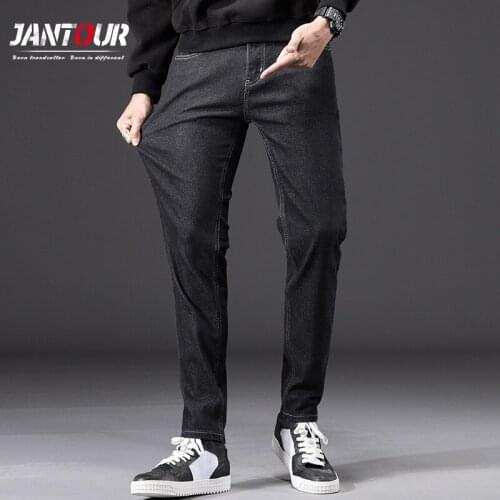 Autumn Winter Black Jeans 2020 Business Casual Elasticity Straight Trousers Regular Denim Jeans Work Pants Men Vaqueros Hombre