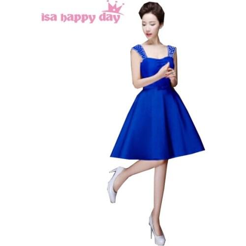 Elegant short royal blue satin woman evening dress 2020 women dresses for party over special occasions new arrival bride H2902