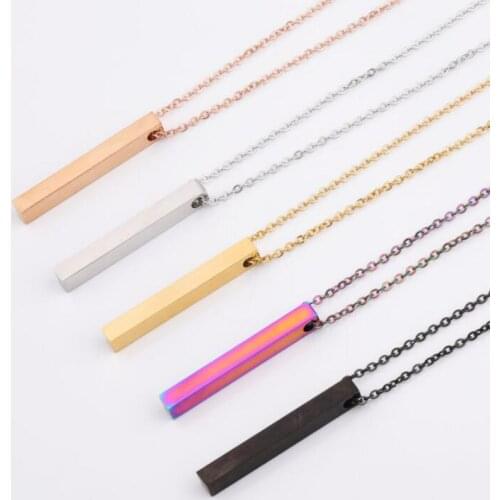 Fnixtar 5Pcs/Lot Mirror Polished Stainless Steel Necklace Square Vertical Strip Bar Pendants Necklaces Custom Logo Name Jewelry