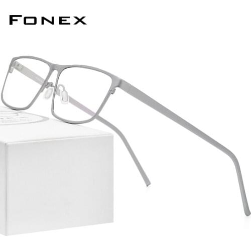 FONEX Pure Titanium Eyeglasses Frame Men Prescription Eye Glasses for Men Square Glasses Male Myopia Optical Frames Eyewear 871