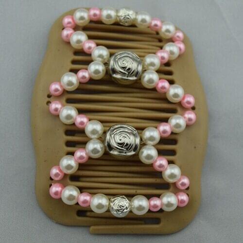 Pearl and silver white pink beads comb mother day hair accessory 30pcs per Lot