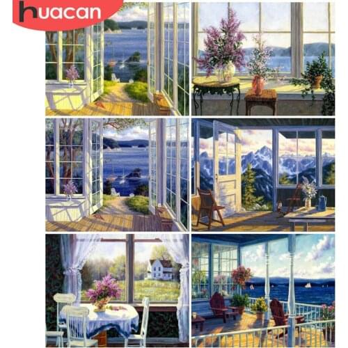 HUACAN 5D Diy Diamond Painting Kits Seaside House Scenery Embroidery Cross Stitch Wall Decoration Handcraft