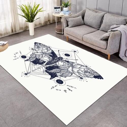 Butterfly Print Area Rug For Living Room Bohemian Large Rug Bedroom Carpet Black Floor Carpet 152x244cm for Kids Plat Mat