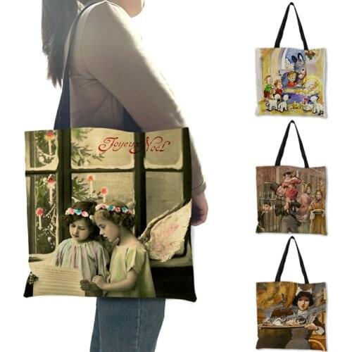 Creative Angles Gods Painting Women Bags 2020 Cute Childlike Easter Pattern Shoulder Handbag Reusable Shopping Bag B13192