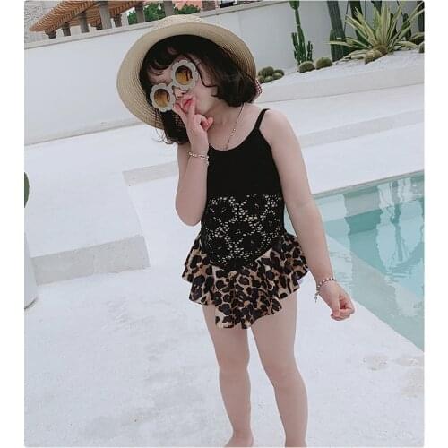 Korean leopard bikini girls princess skirt piece swimsuit children XYY-134