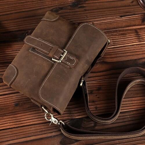 Leather leisure mens bags crazy horse restoring ancient ways is worn one shoulder bag man bag outside pockets